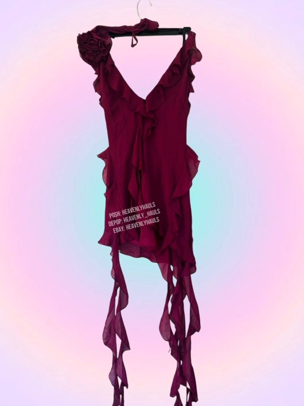 Cider Rosette Asymmetrical Hem Cocktail Dress in Wine